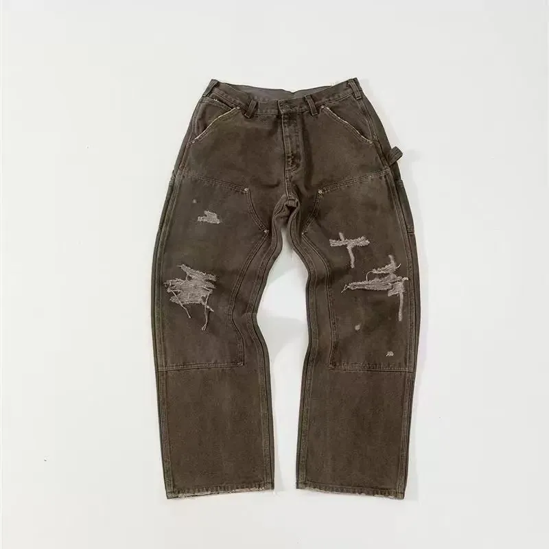 In stock NST018 khaki P310 Saint Michael co-branded KAMIYA Boro Painter Pants heavy damage splash ink vintage B01 logging overalls size S-M-L-XL